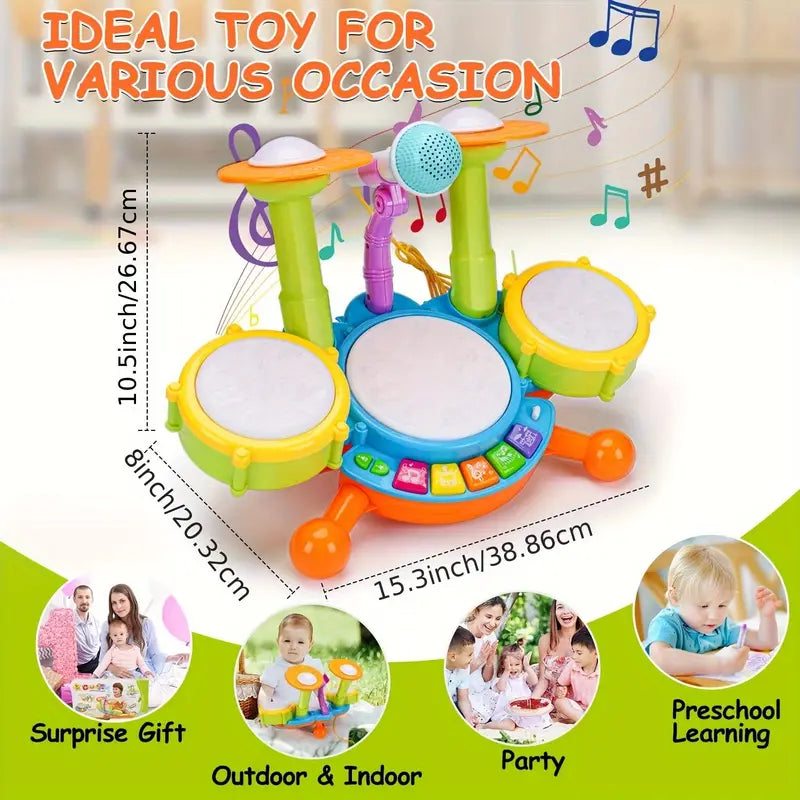 Colorful Mini Jazz Drum Set for Kids — with 2 Sticks & Microphone