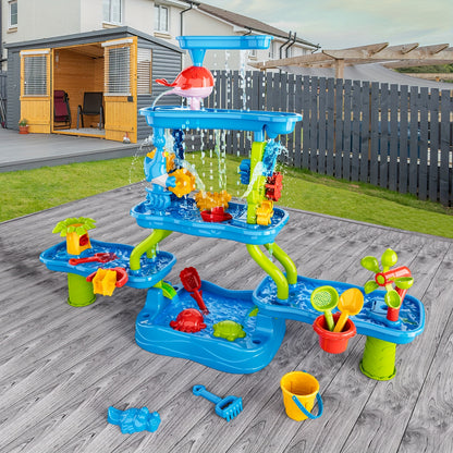 TEMI 4-Tier Multifunctional Kids Sand & Water Play Table with Slide – Summer Fun for Curious Minds-Toyfetti