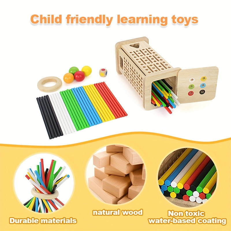 3-in-1 Wooden Stacking Tower Game – Tall Builder, Puzzle, and Pulling Stick Challenge