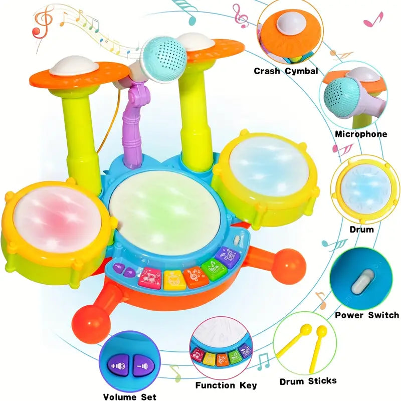 Colorful Mini Jazz Drum Set for Kids — with 2 Sticks & Microphone