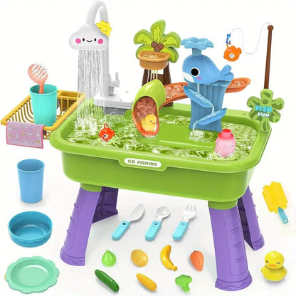 Water Table – Multifunctional Outdoor Play Station with Pump, Faucet, and Sand Area-Toyfetti