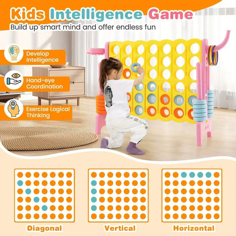 COSTWAY Jumbo 4-in-1 Game Set – Giant Connect 4 Board with Basketball Hoop & Ring Toss