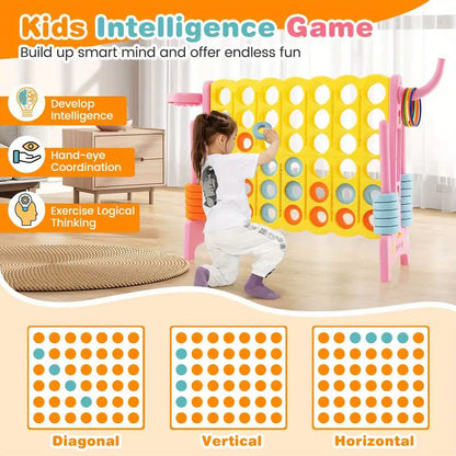 COSTWAY Jumbo 4-in-1 Game Set – Giant Connect 4 Board with Basketball Hoop & Ring Toss