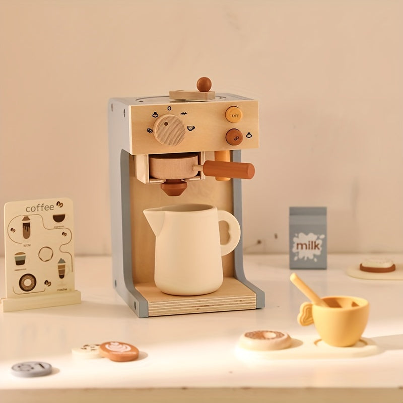 Title Mini Barista Wooden Coffee Maker Playset – Pretend Espresso Machine-Toyfetti