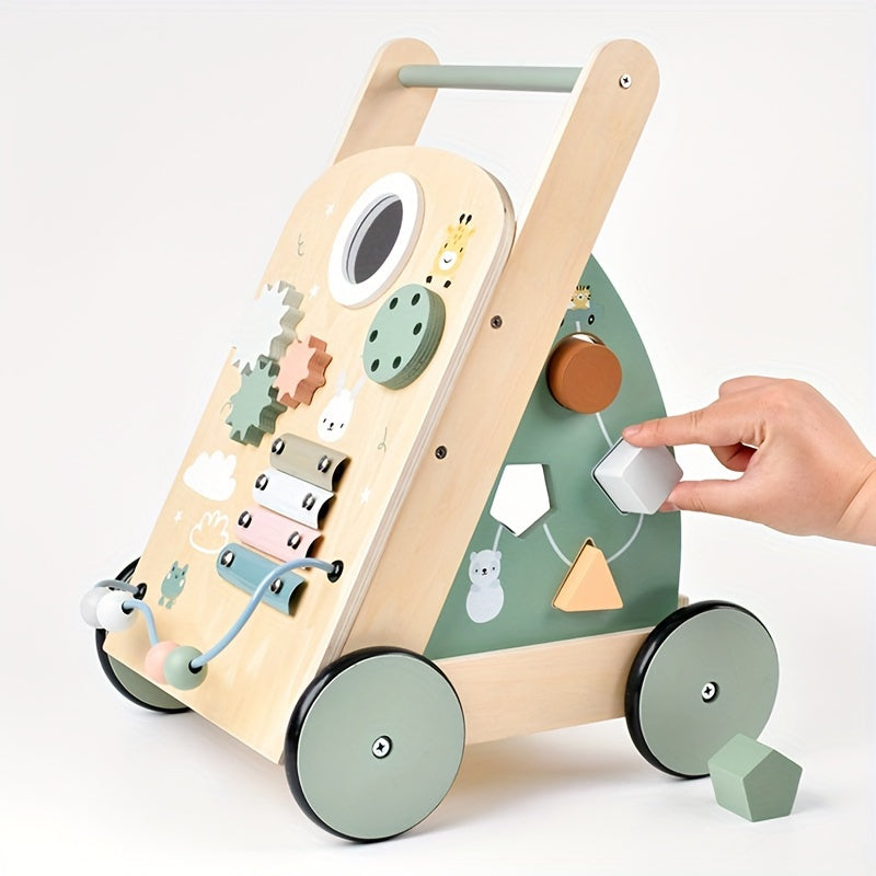 Montessori Baby Walker – 7-in-1 Wooden Push Toy with Xylophone, Gears & Shape Blocks-Toyfetti