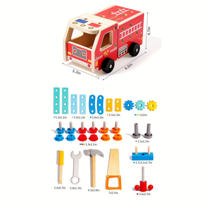 Wooden Firetruck Tool Set – STEM Construction & Pretend Play Toy-Toyfetti