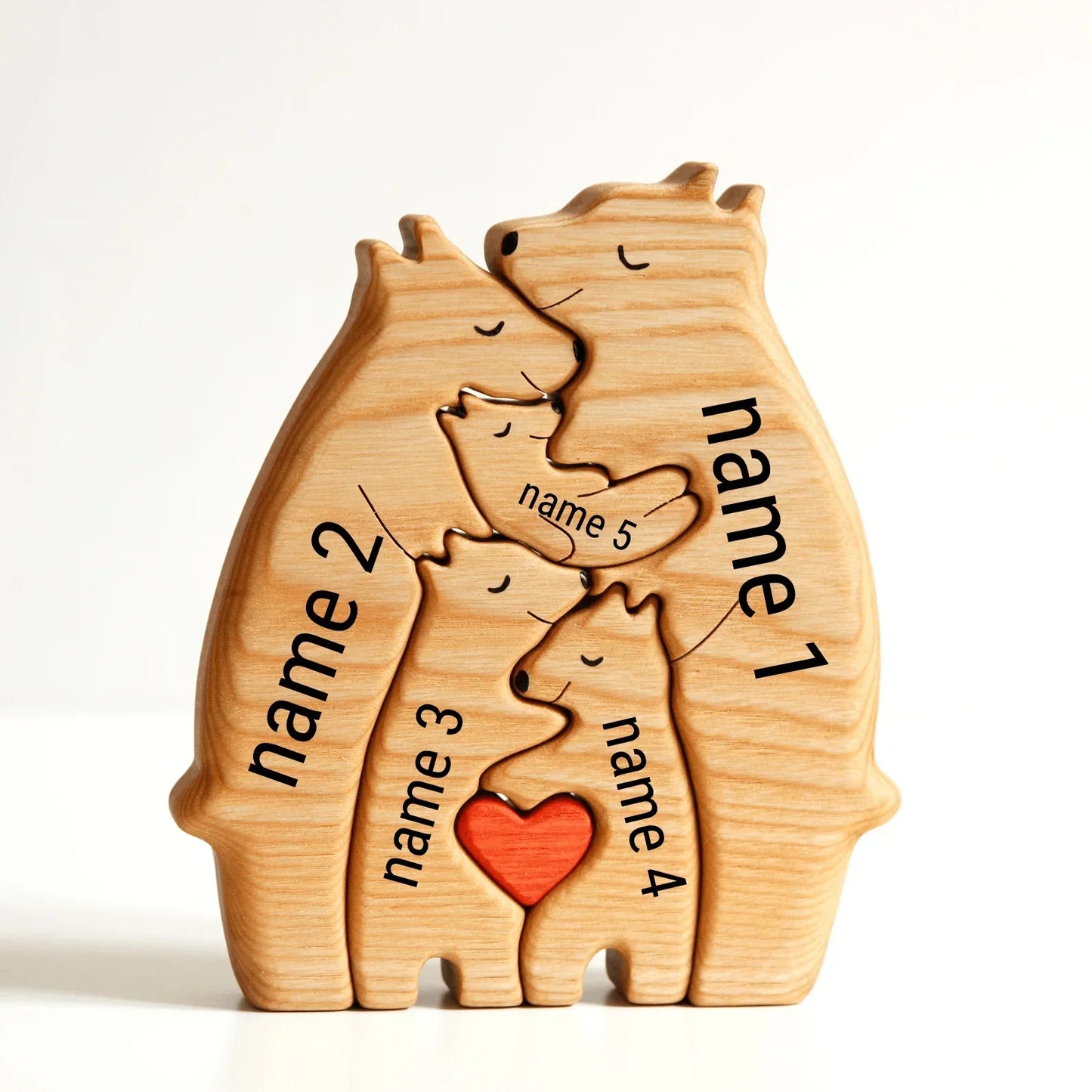 Personalized Bear aPersonalized Wooden Bear Family Figurine – Custom Handmade Gift for Families & Grandparents