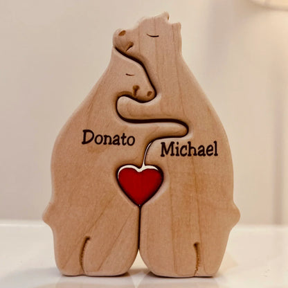 Personalized Bear aPersonalized Wooden Bear Family Figurine – Custom Handmade Gift for Families & Grandparents