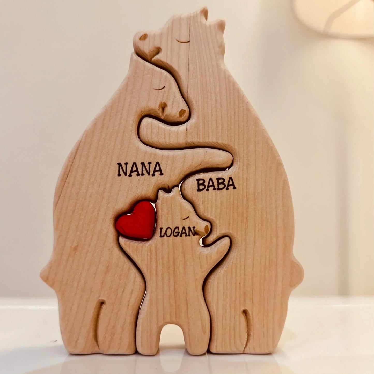 Personalized Bear aPersonalized Wooden Bear Family Figurine – Custom Handmade Gift for Families & Grandparents