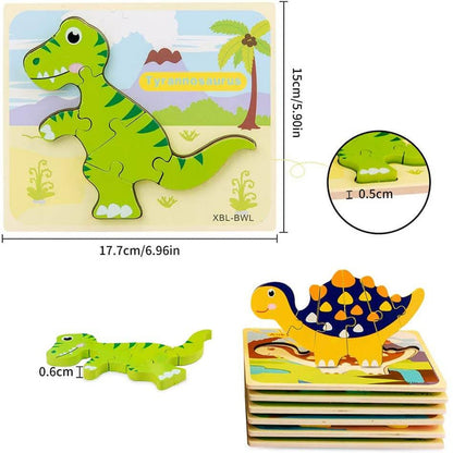 3D Dinosaur Puzzles – 6-Pack Montessori Wooden Set for Toddlers