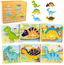 3D Dinosaur Puzzles – 6-Pack Montessori Wooden Set for Toddlers