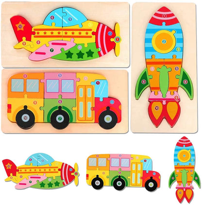 BIG Montessori Vehicles Puzzles – Colorful Wooden Fun for Little Explorers