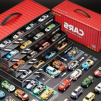 48-Piece Die-Cast Racing Car Set with Pull-Back Action | Storage Box Included