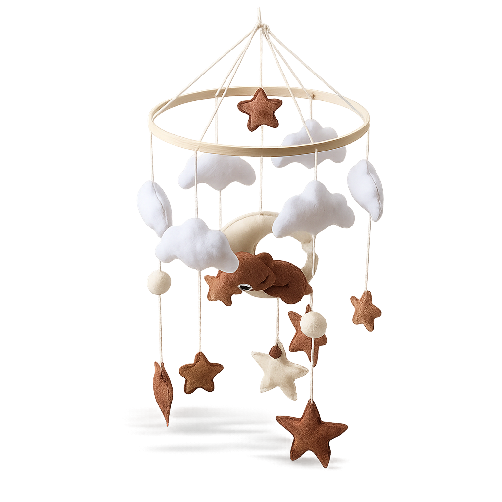 Felt Bear Crib Mobile – Soft Clouds, Stars & Moon Hanging Toy-Toyfetti
