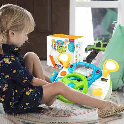 COSTWAY All-in-One Driving Simulator for Kids – Steering Wheel Toy with Seat, Lights & Sounds