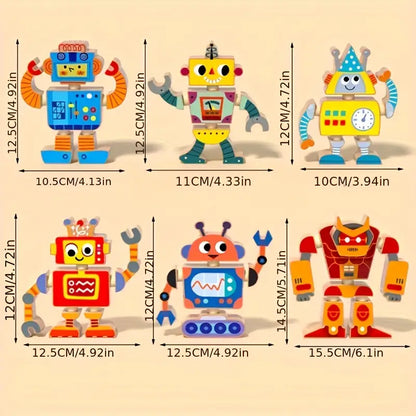Creative Wooden Robot Assembly Toy – 6-Piece DIY Set