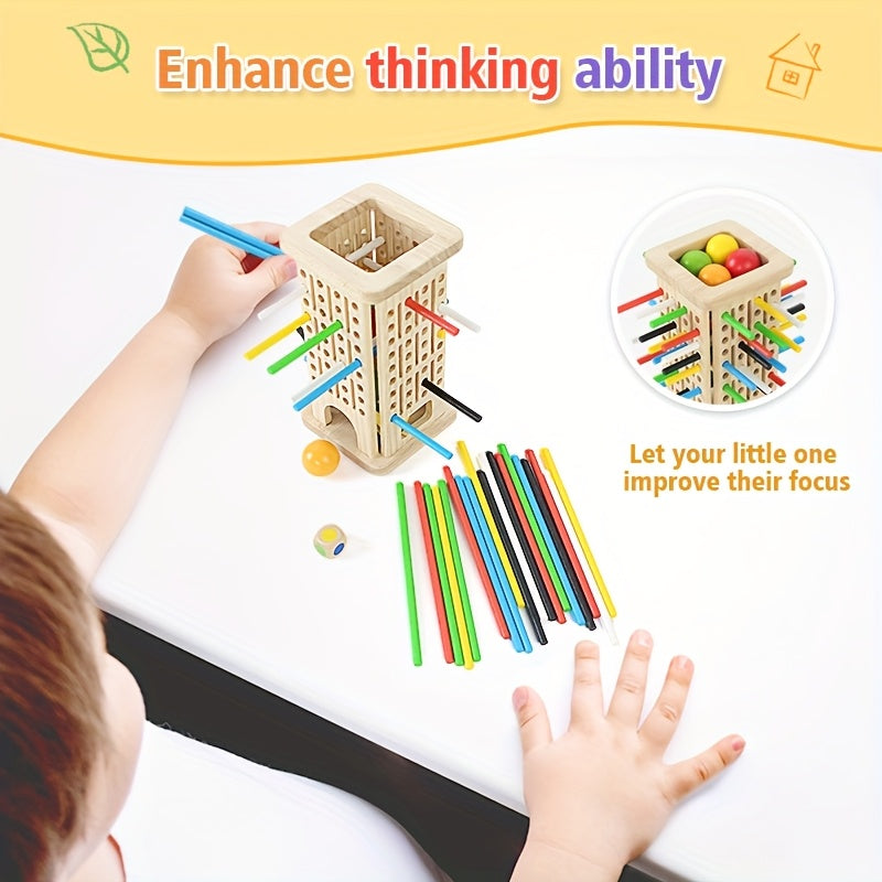 3-in-1 Wooden Stacking Tower Game – Tall Builder, Puzzle, and Pulling Stick Challenge