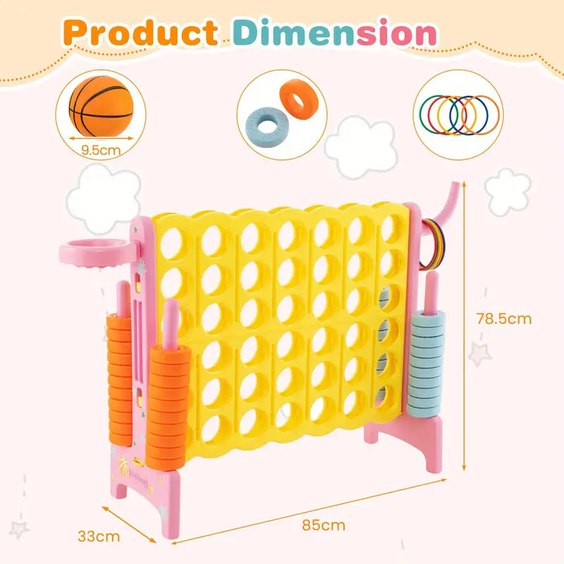 COSTWAY Jumbo 4-in-1 Game Set – Giant Connect 4 Board with Basketball Hoop & Ring Toss