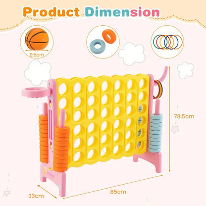 COSTWAY Jumbo 4-in-1 Game Set – Giant Connect 4 Board with Basketball Hoop & Ring Toss