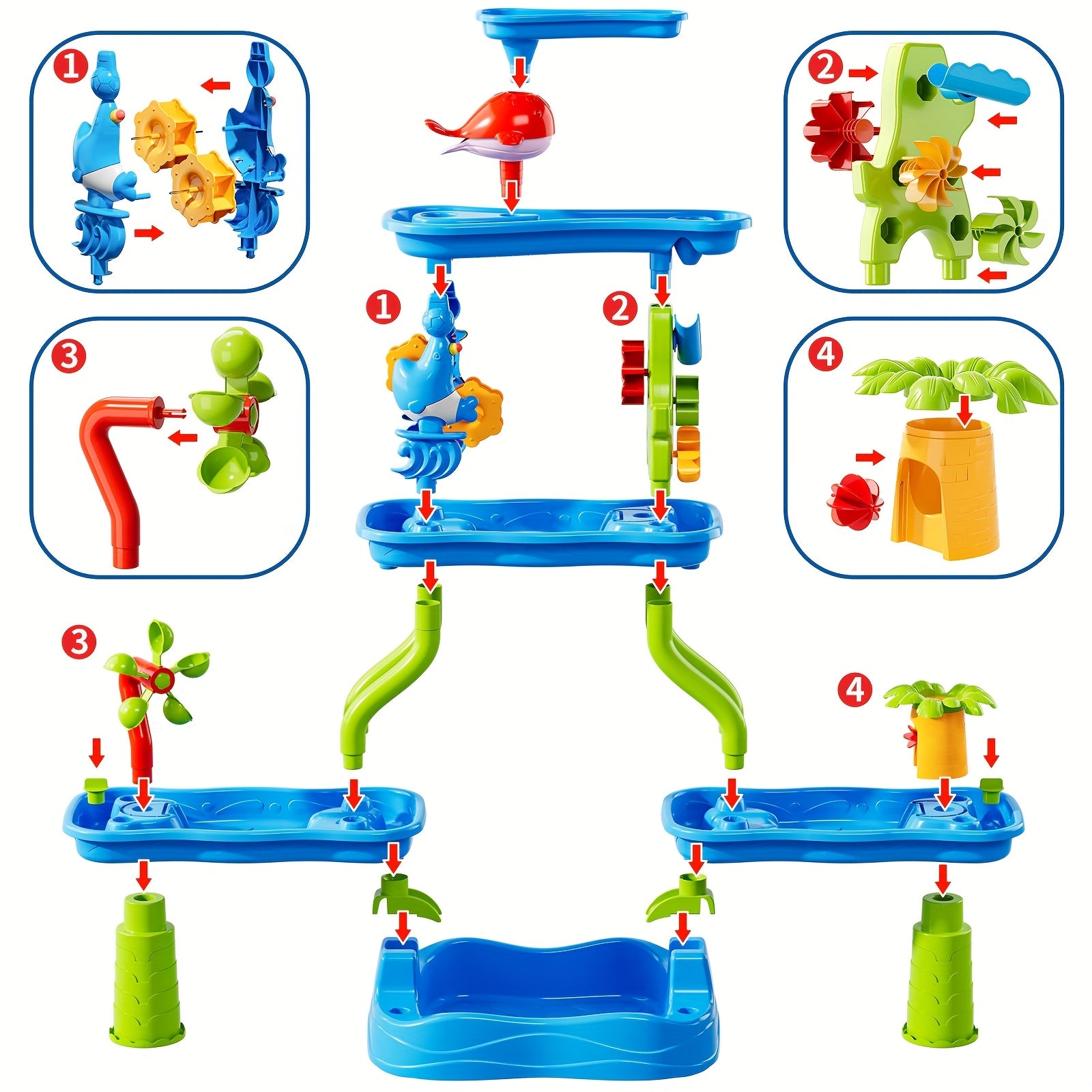 TEMI 4-Tier Multifunctional Kids Sand & Water Play Table with Slide – Summer Fun for Curious Minds-Toyfetti