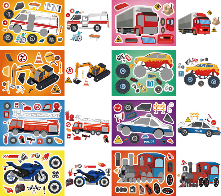 DIY Vehicle Sticker Puzzle Variety Pack – 16 Sheets of Transport Fun!
