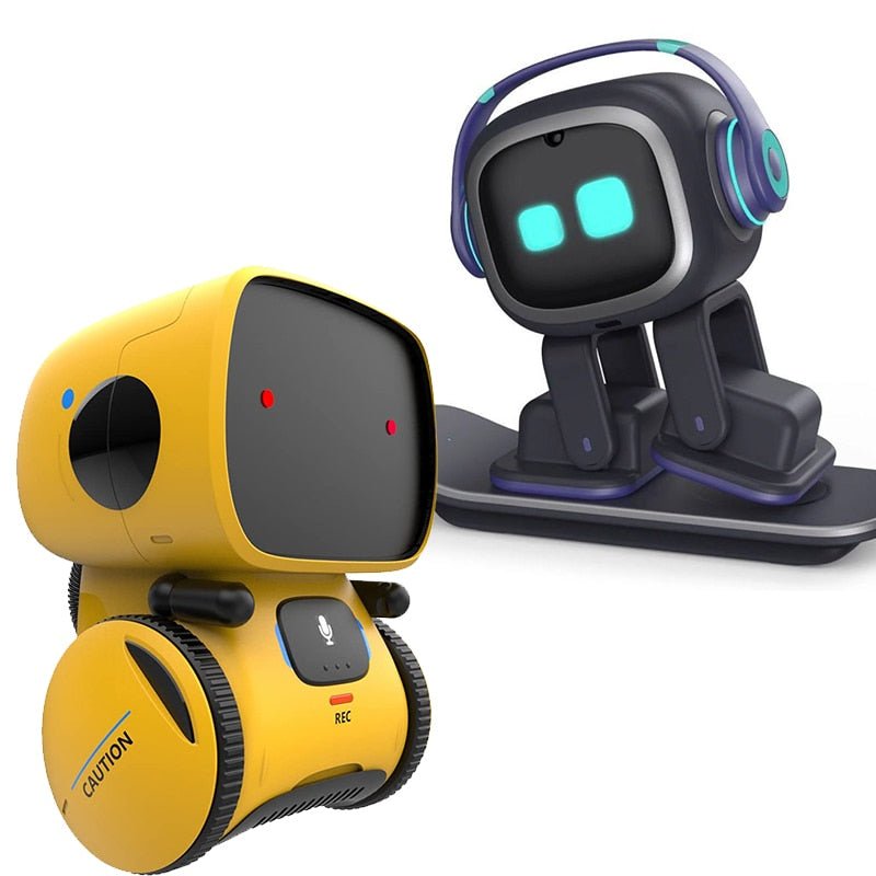 Toyfetti’s Robomate | Jouw Muzikale Vriend - Slimme Robot is a black interactive robot with blue eyes, headphones, and a skateboard. Its futuristic design encourages spraakontwikkeling and playful learning.