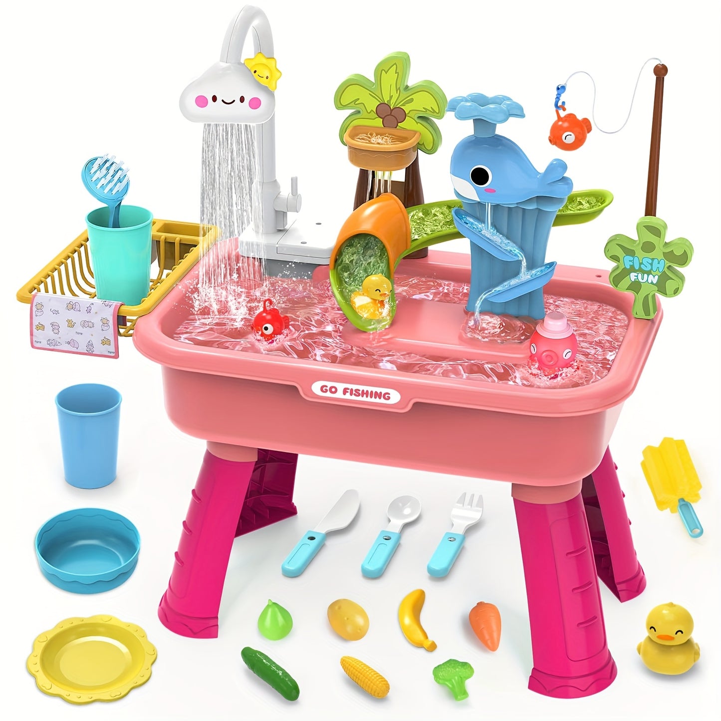 Water Table – Multifunctional Outdoor Play Station with Pump, Faucet, and Sand Area-Toyfetti