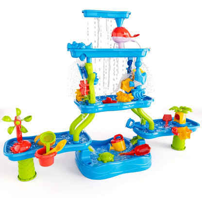 TEMI 4-Tier Multifunctional Kids Sand & Water Play Table with Slide – Summer Fun for Curious Minds-Toyfetti