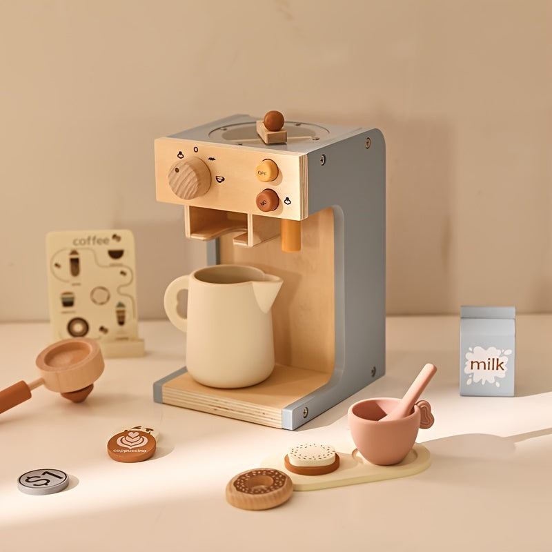 Title Mini Barista Wooden Coffee Maker Playset – Pretend Espresso Machine-Toyfetti