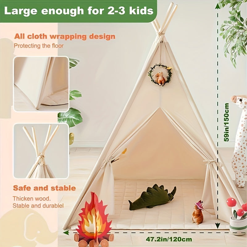 Cozy Canvas Teepee Tent – Indoor Cotton Playhouse for Kids-Toyfetti