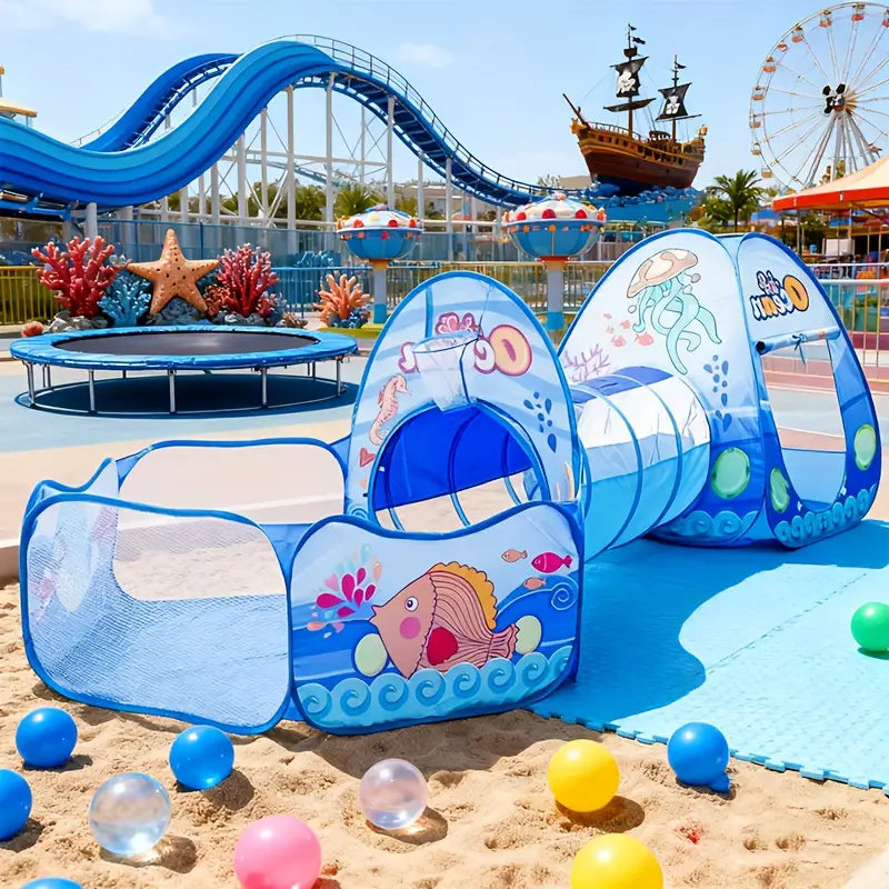 3-in-1 Ocean-Themed Ball Pit & Tunnel Castle Play Tent