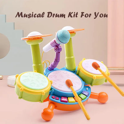 Colorful Mini Jazz Drum Set for Kids — with 2 Sticks & Microphone