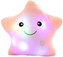 The Toyfetti GlowPals Light-Up Plush Night Buddy is a star-shaped, smiling pillow that glows with multicolored lights—ideal as a night light for kids or a comforting bedtime companion.