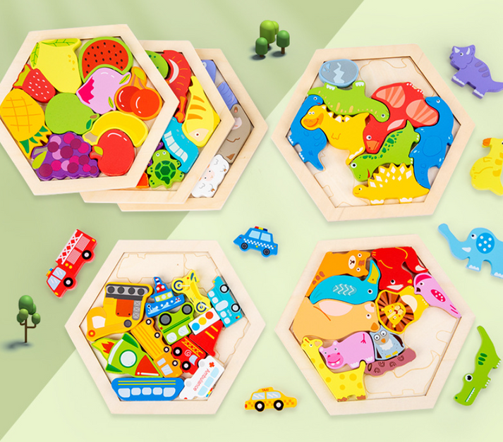 Montessori 3D Wooden Puzzle Set – Stack, Sort & Learn with Every Piece