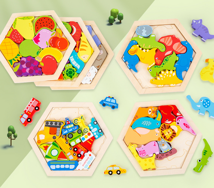 Montessori 3D Wooden Puzzle Set – Stack, Sort & Learn with Every Piece