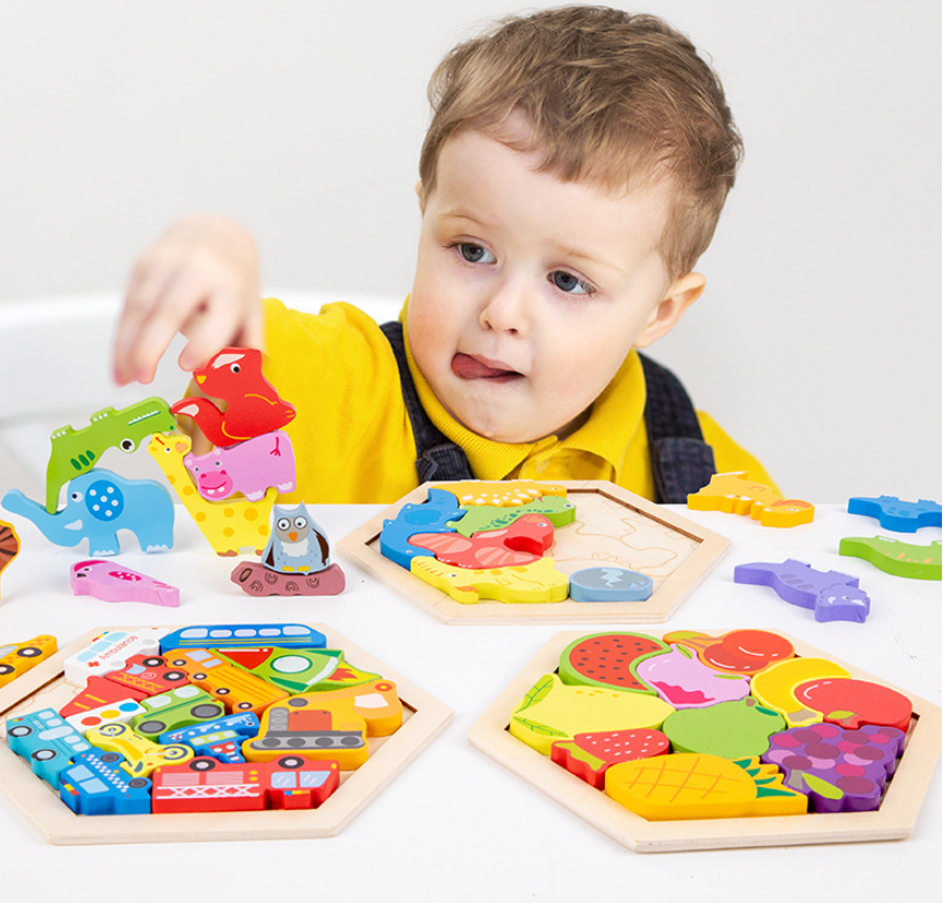 Montessori 3D Wooden Puzzle Set – Stack, Sort & Learn with Every Piece