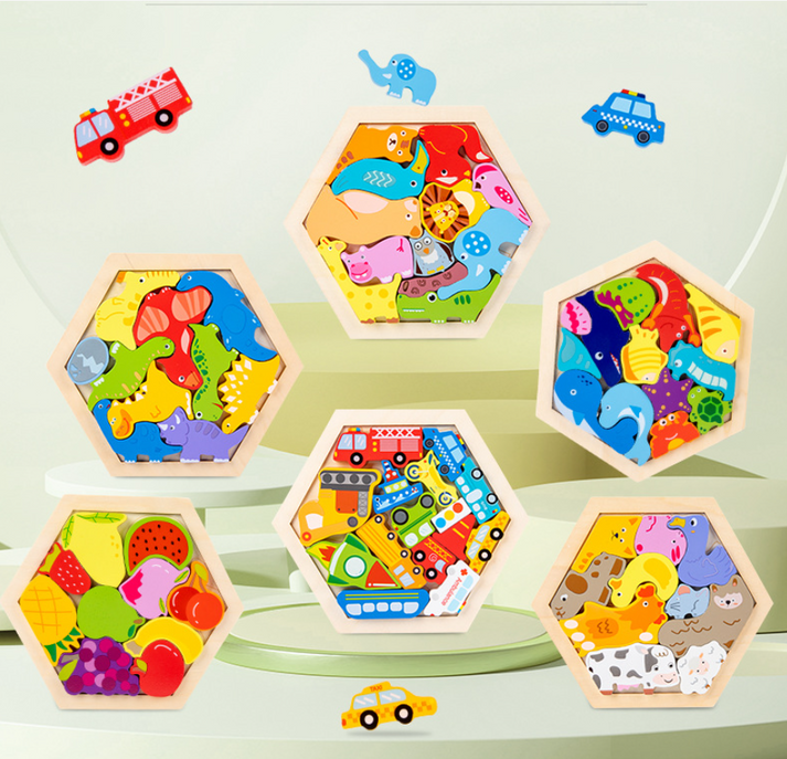 Montessori 3D Wooden Puzzle Set – Stack, Sort & Learn with Every Piece