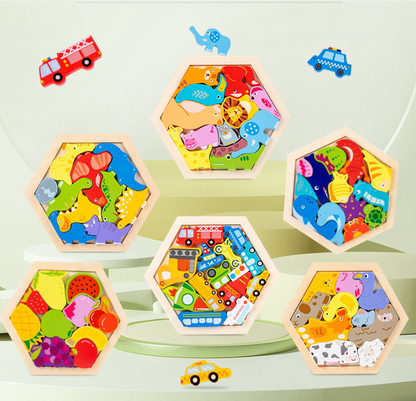 Montessori 3D Wooden Puzzle Set – Stack, Sort & Learn with Every Piece