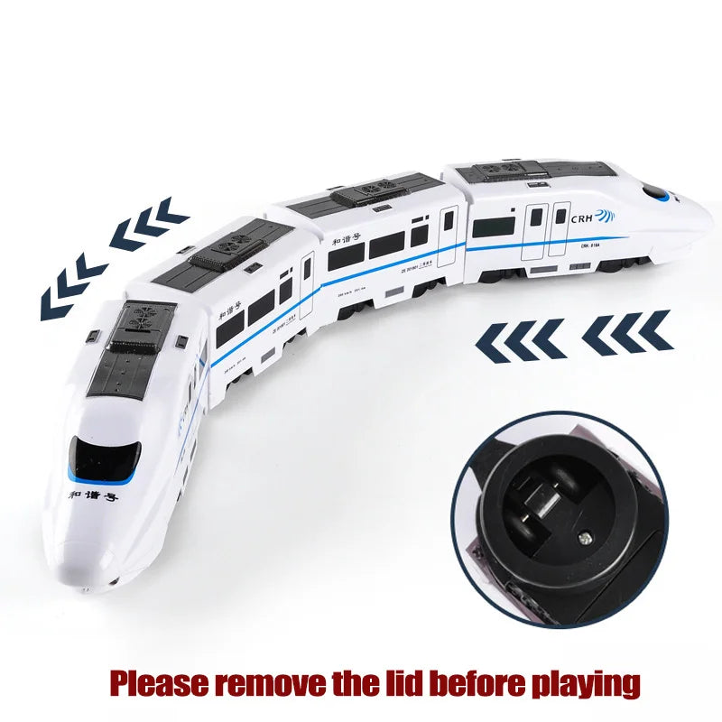 De Glowexpress van Toyfetti is een witte zelfrijdende speelgoedtrein met blauwe accenten. Batterijvak zichtbaar in de inzet. Stimuleert motorische vaardigheden. Tekst: Verwijder het deksel voor gebruik. Eindeloos speelplezier!.