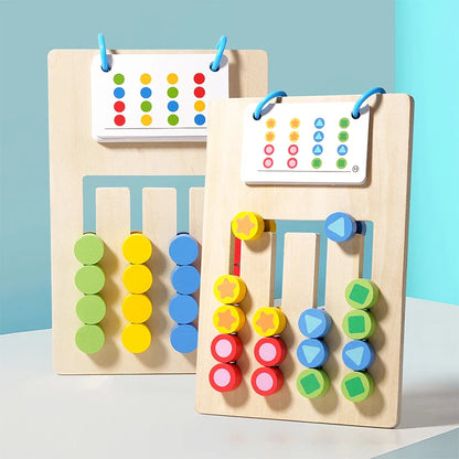 The Toyfetti Shape Sense Puzzle features geometric beads and pattern cards in bright colors to boost logical thinking, creativity, and fine motor skills—ideal for early childhood learning.