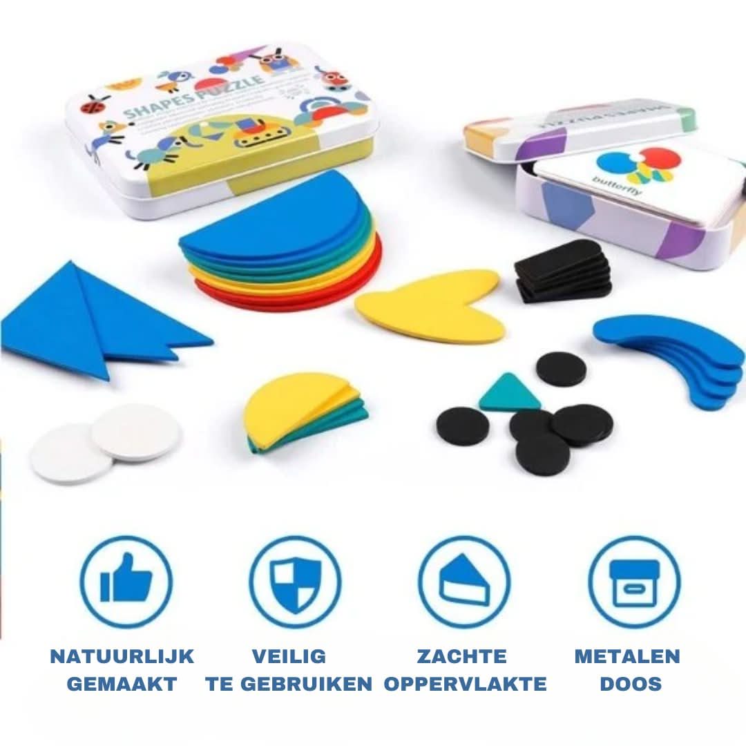 The Toyfetti Montessori Pattern Puzzle – Wooden Shape Matching Set includes 60 challenge cards and offers a fun, screen-free way for kids to learn through play. Features natural materials and safe use for creative, hands-on learning.