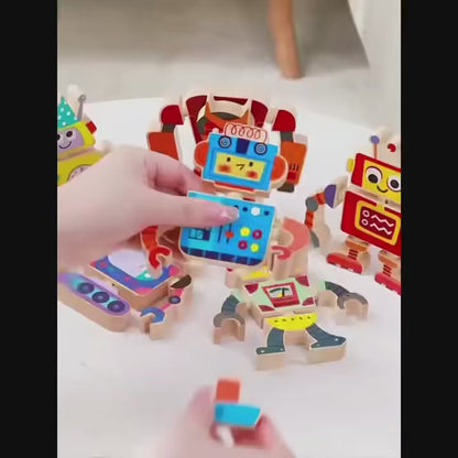 Creative Wooden Robot Assembly Toy – 6-Piece DIY Set