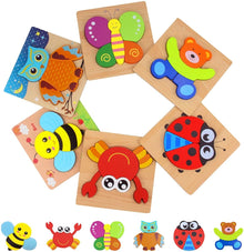 Montessori Animal Puzzles – 6-Piece Wooden Toddler Set for Ages